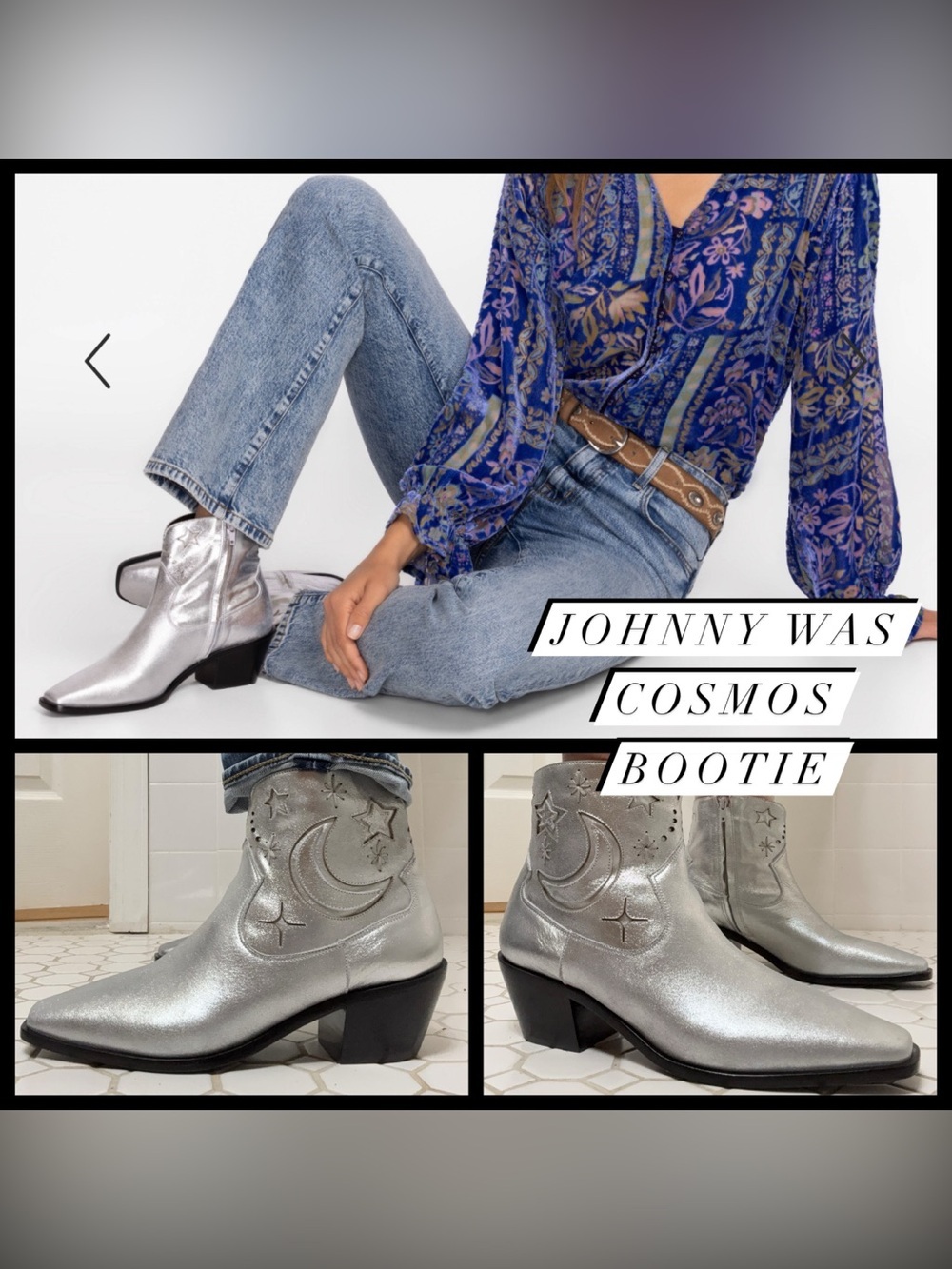 Johnny Was Cosmos Metallic leather bootie sz 40 NWOB Festival Concerts Parties